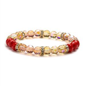 3/$35 Red and Clear Crystal Beaded Stretch Bracelet Sparkly Rhinestone Accent